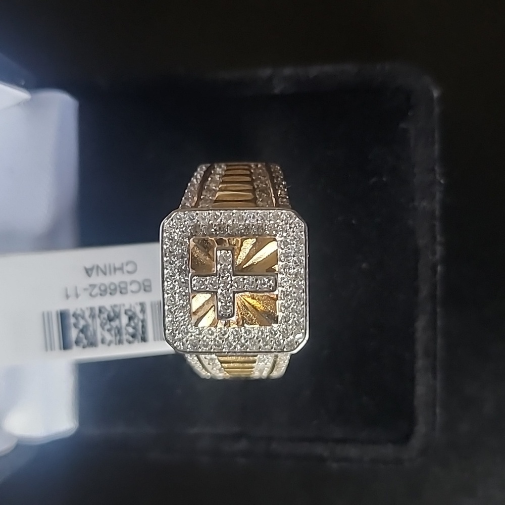 White Cubic Zirconia Men's Cross Ring